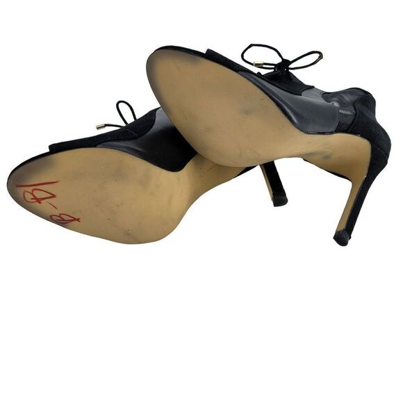 Zara Bootie Sandals 7.5 Black Leather Suede Mesh Patchwork Lace Peep Stilettos - Picture 12 of 17